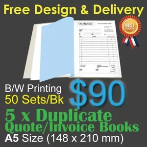 5 x A5 Customised Printed Duplicate QUOTE / Tax INVOICE Books + Free Design&Post - Picture 1 of 1