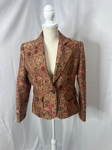 Vintage Brokatjacke Neunzig Größe 12 orange gefütterte Taschen passend - Bild 1 von 10