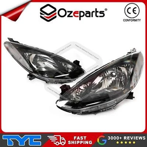 TYC Pair LH+RH Head Light Black For Mazda 2 DE Neo Maxx Genki Sport 2007-2014 - Picture 1 of 4