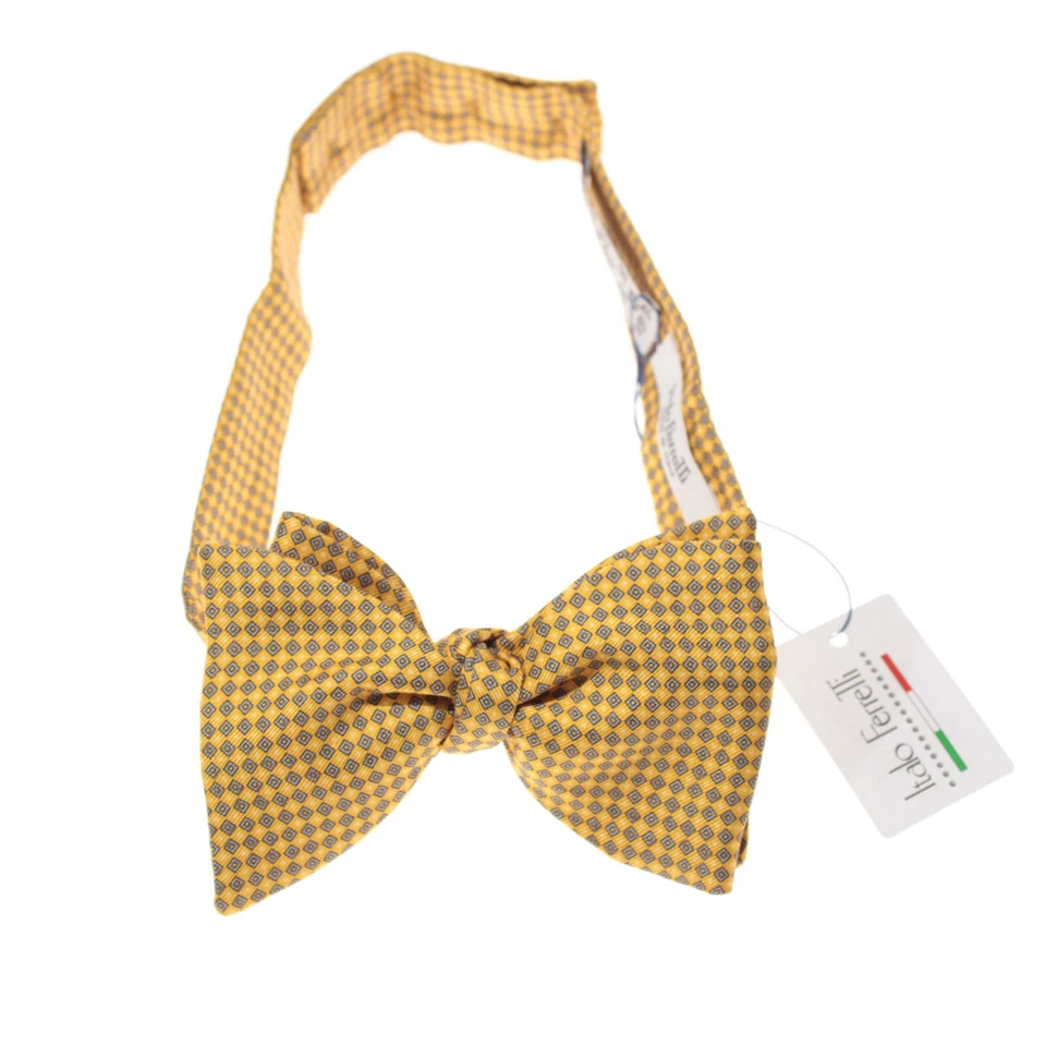 Italo Ferretti новый с Ярлыками галстук-бабочка регулируемый размер желтый с серый/черный 100% шелк - Изображение 1 из 4