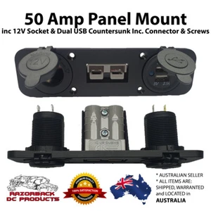 Dual USB Cig/Acc Socket Grey 50Amp/50A Anderson Mounting Panel 12V Fast Postage - Picture 1 of 4
