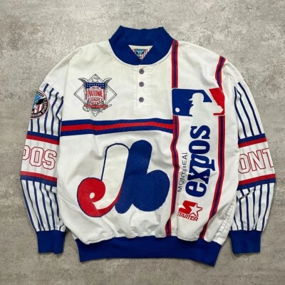 VTG 80s 90s MLB MONTREAL EXPOS STARTER PULLOVER JACKET AOP SIZE XL - Image 1 of 4