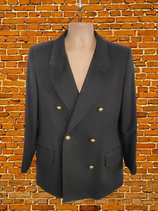 MENS JAEGER VINTAGE MEDIUM BLACK 100% WOOL DOUBLE BREASTED JACKET COAT SMART - Picture 1 of 5