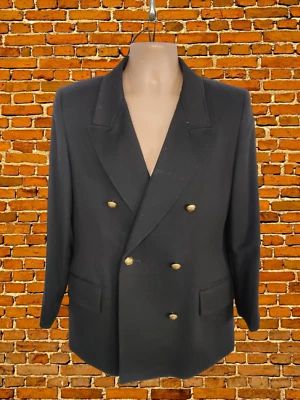 MENS JAEGER VINTAGE MEDIUM BLACK 100% WOOL DOUBLE BREASTED JACKET COAT SMART - Image 1 of 4