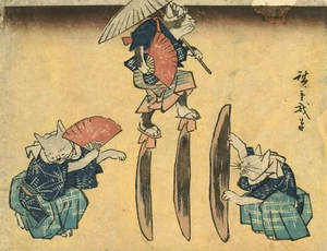x2 15cm Art Sticker Japanese Woodblock hiroshige cats laptop retro vintage Japan - Picture 1 of 1