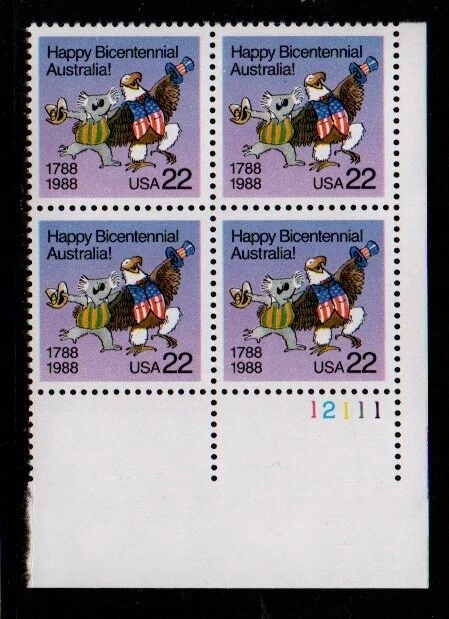 ALLY'S US Plate Block Scott #2370 22c Australian Bicentennial [4] - MNH STK - Image 1 of 1