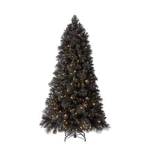 Home Heritage Pre Lit 6.5’ Flocked Black Holiday Christmas Tree Goth Gothic - Picture 1 of 8