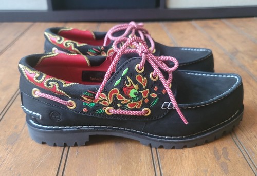 Scarpe da barca stringate Timberland da donna in autentica pelle ricamata taglia US 9 M