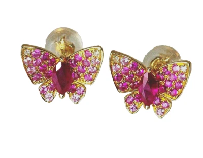 PENDIENTES MARIPOSA PEQUEÑA ORO AMARILLO 14K DIAMANTE BLANCO RUBÍ ROSA ZAFIRO Foto 1 de 4