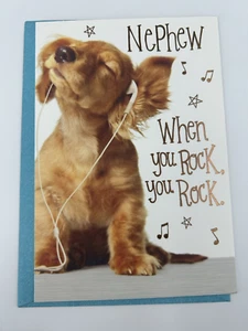 Biglietto di auguri americani nipote compleanno simpatico cane cucciolo "When You Rock" - Foto 1 di 4