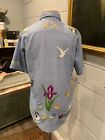 vintage big mac blue cotton button shirt with Hand Embroidery (L)