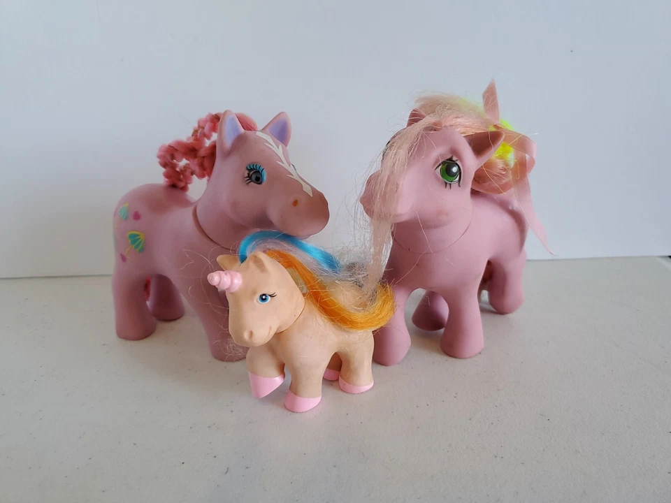 Vintage My Little Pony Lot Of 3 Hasbro Remco Umbrella Heart 1984 Pink Orange - Image 1 of 4
