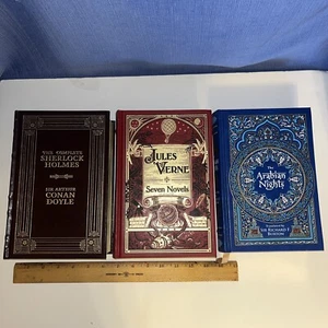LOT 3 Barnes & Noble Leather COMPLETE SHERLOCK HOLMES Arabian Nights JULES VERNE - Picture 1 of 20