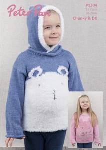 Suéter de oso polar y gato para niñas P1304 patrón de tejido tejido tejido en grueso y DK - Imagen 1 de 3