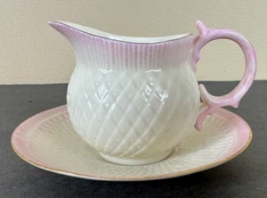 Belleek Rosa Rouge Distelmuster & Milchkännchen mit Unterteller Gold Selten Vintage - Bild 1 von 8