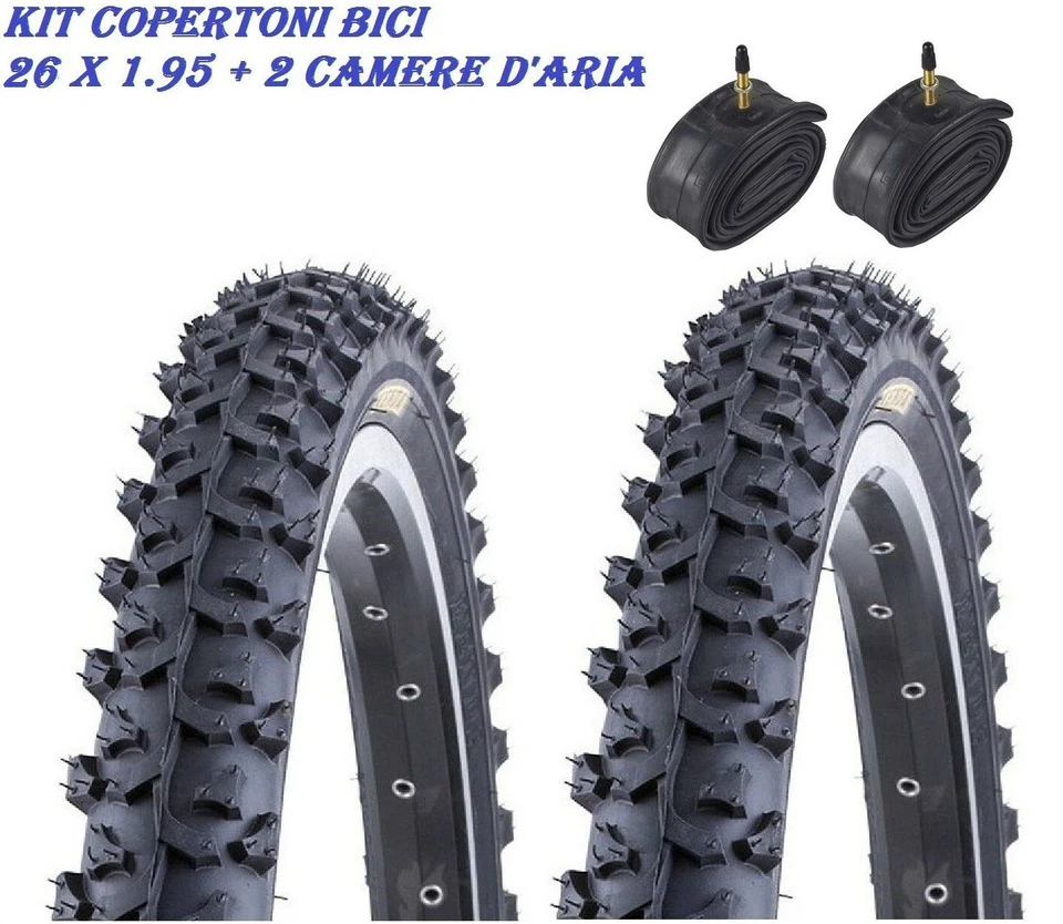 BRAND QUALITY TOP 2 COPERTONE + 2 CAMERA D'ARIA PER MTB BICI BICICLETTA NERO 26 X 1.95 (50-559)