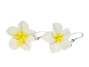 Frangipani Earrings Miniblings Flower Blumenohrrige Plumeria Surfing White Clay - Picture 1 of 3