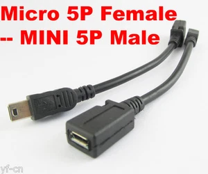 4pcs USB Mini 5pin A Male To Micro 5pin B Female Jack USB Adapter Cable 12cm - Photo 1 sur 5