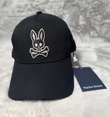 Psycho Bunny Mens Black Harley Trucker Hat Cap Snap Back One Size Adult - Image 1 of 4