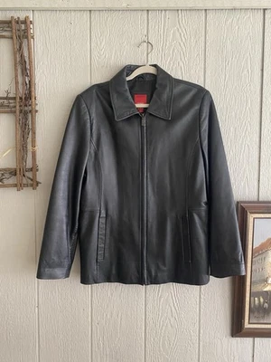 复古 Y2K Esprit 外套领真皮软皮革全拉链夹克 XL — 第 1/4 张图片