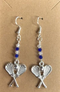 Lacrosse Sticks klein weiß silber Ohrringe Draht Haken Schmuck Mama Team Geschenk - Bild 1 von 2