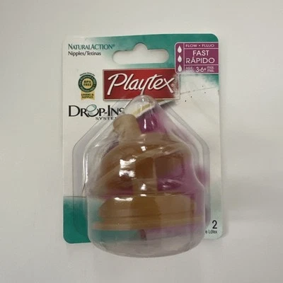 (1) Playtex Natural Action 2 Latex Nipples Fast Flow 3-6+ mos. Discontinued - Image 1 of 3