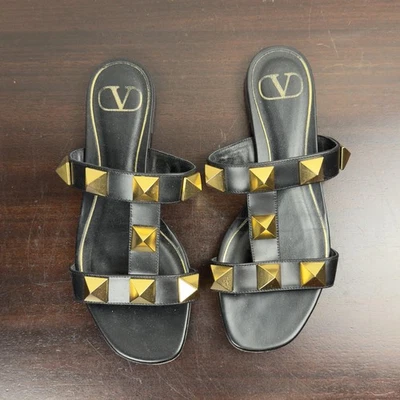 Sandalias Valentino Garavani para mujer talla 36 negras Rockstud Slide tachuelas doradas Foto 1 de 4