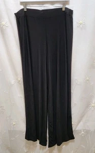 LONG TALL SALLY WOMENS 14 BLACK WIDE LEG LOOSE PANTS LAGANLOOK RELAXED STRETCHY - Picture 1 of 16