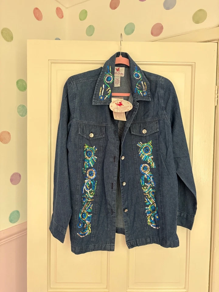 BNWT NEW The Quacker Factory Luxury Denim Jacket Country M Medium 14 16 Sequin - Image 1 of 4