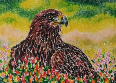 EMMA ACEO ORIGINAL - GOLDEN EAGLE - birds of prey raptor wildlife animals NATURE - Image 1 of 4
