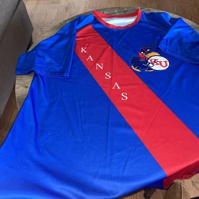 Kansas Jayhawks Mens 2XL T Shirt Blue Red Short Sleeve KU Dri fit Mens Size B4 - Image 1 of 4