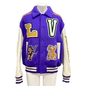 Auth LOUIS VUITTON Multi-Patch Leather Varsity Jacket RM222 MJY HNL90E Purple - - Picture 1 of 14