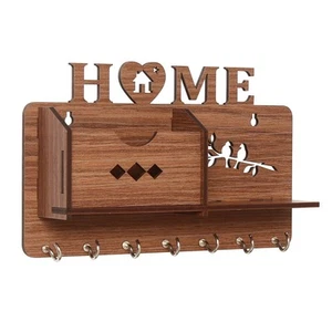 Wall Mounted Wooden Home Design Key Chain Holder/Key Holder- 7 Hooks, Brown - Picture 1 of 5