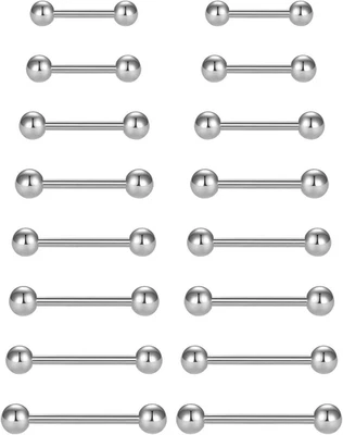 Piercing - 16 Pcs Piercing Capezzoli Lingua Anelli Dritto Barbell 14G Acciaio In - Immagine 1 di 4