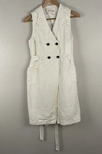 Koto Bolofo Anthropologie Damen 6 elfenbeinfarben 100 % Leinen Taille zum Binden ärmelloses Kleid - Bild 1 von 7