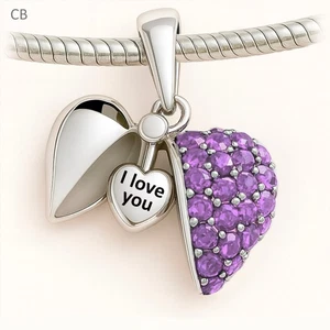 Pulsera con dije de corazón de cristal I Love You - Regalo de plata de ley 925 - Imagen 1 de 16