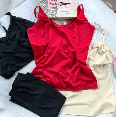 Винтажный Camisoles скольжения лот Shadowline Opacitrique слоновой кости черный половина красный верхний 42 XL + - Изображение 1 из 4