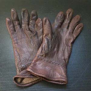 Guanti da guida vintage anni 90 Fownes vera pelle marrone foderati sottili taglia 7 - Foto 1 di 5