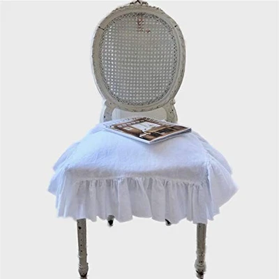 Linen Seat Cover for Dining Chair, Ruffled on 4 Sides, Regular Size with Pock... - Image 1 of 4