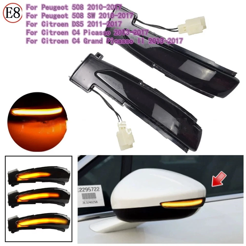Pair Rearview Side Mirror Turn Signal Light for Peugeot 508 Citroen C4  - Image 1 of 4
