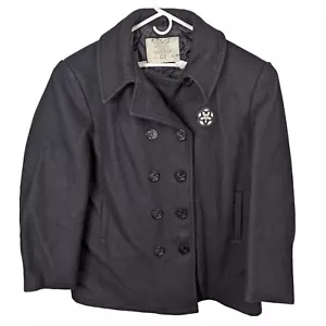Vtg 90s Walt Disney Epcot Logo Cast Member Black Wool Peacoat Jacket Men's Sz 50 - Picture 1 of 13