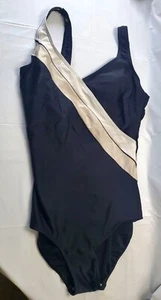 Christina Swimsuit One Piece Black White Beige Size 12L Built In Bra - Picture 1 of 6