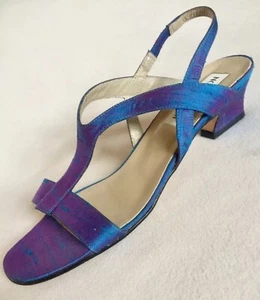 Nordstrom Blue Dupioni Silk T Strap Sandals Flats/Low Heels sz 8.5 N - Picture 1 of 9