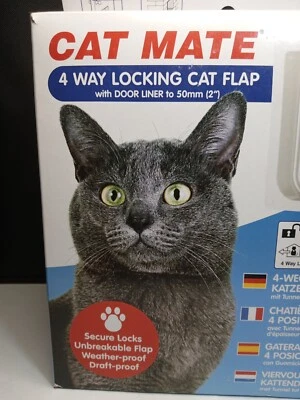 Cat Mate 4 Vías Bloqueo Gato Solapa con Forro de Puerta a 2” - Blanco - Nuevo En Caja Foto 1 de 4