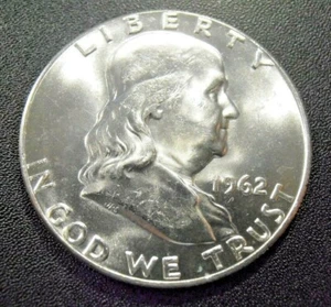 1962 P Franklin Half  Dollar, 90% Silver Coin, BU (62PAC1) - Picture 1 of 4