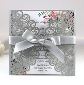 Laser Cut Peacock Lace Wedding Cards Hollow Pearl Wedding Invitation Card - Picture 1 of 31
