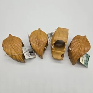 NOS Pfaltzgraff Holz Nussbaum Serviettenringe 4er Set Blätter Vintage Bauernhaus - Bild 1 von 9
