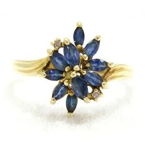 Stunning Marquise Sapphire & Diamond Cluster 9ct Yellow Gold ring size R ~ 8 3/4 - Picture 1 of 8