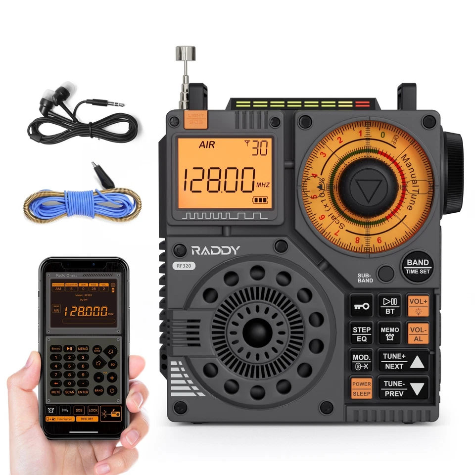 Raddy RF320 APP Control Shortwave Radio AIR/FM/AM/VHF/SW/WB Receiver Bluetooth