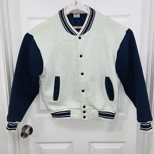 Vintage Fruit of the Loom Snap Button Lined Varsity Jacket Mens Med. Gray Blue - Picture 1 of 17